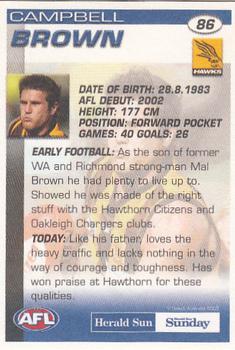 2005 Select Herald Sun AFL #86 Campbell Brown Back